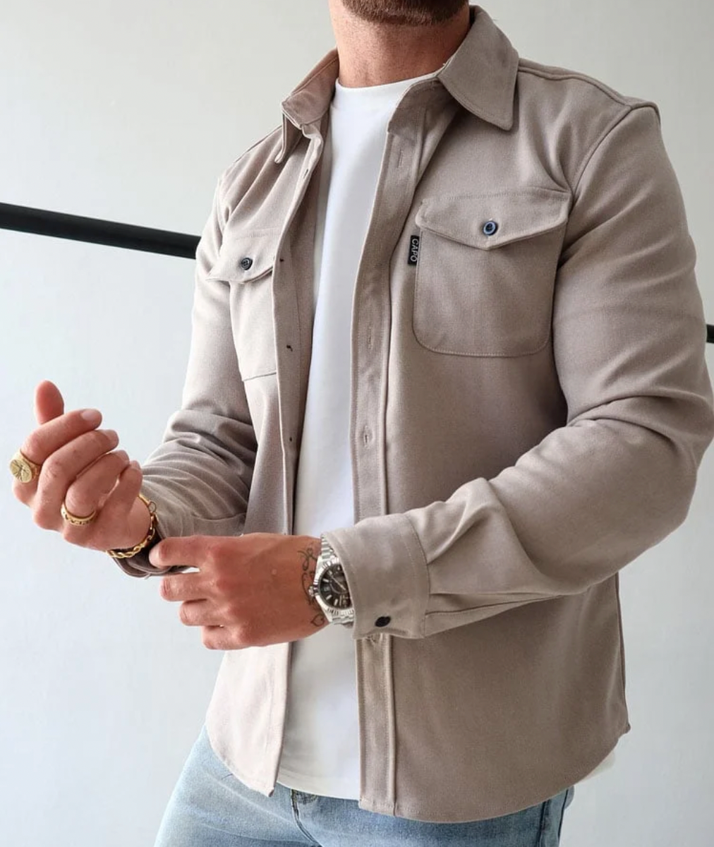 Casual Hoymans heren overshirt, comfortabel en warm. Geschikt als lentejas, herfstjas of lichte winterjas. Dagelijks draagbaar.