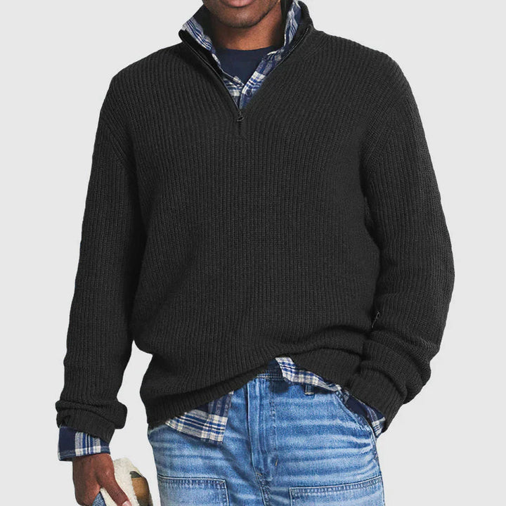 Hoymans heren wollen trui met halve rits. Warme, stijlvolle gebreide sweater voor winter.