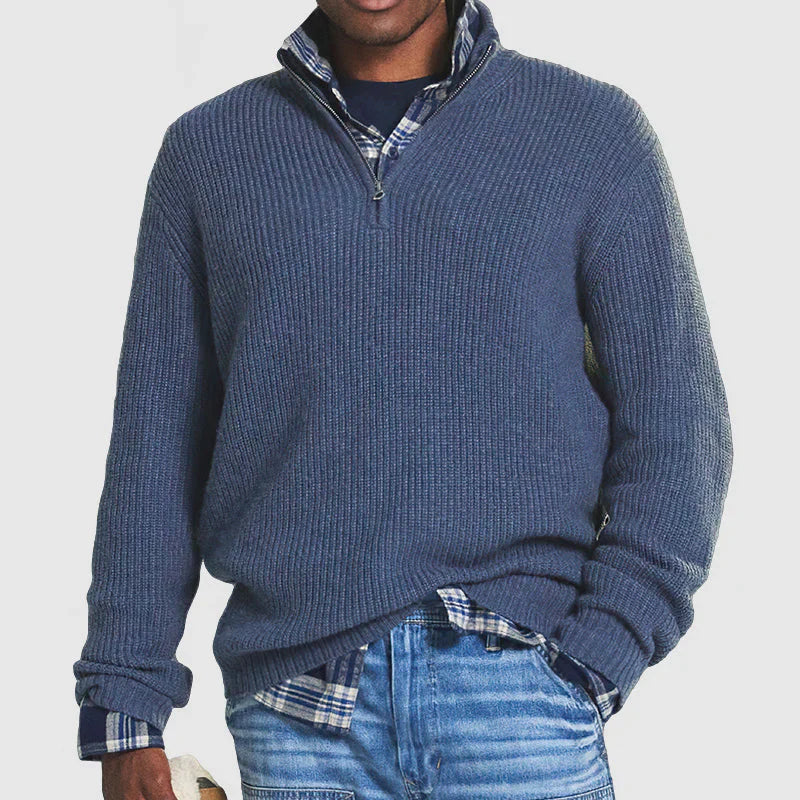 Comfortabele heren wollen trui met halve rits, ideaal voor een warme, casual winterlook.