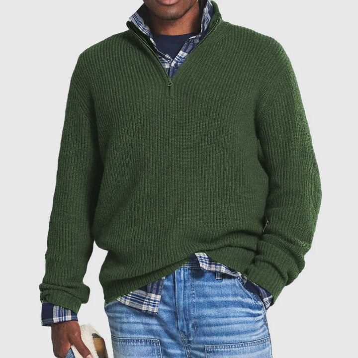 Warme & comfortabele Hoymans wollen trui voor heren. Gebreide sweater met halve rits voor winterdagen.