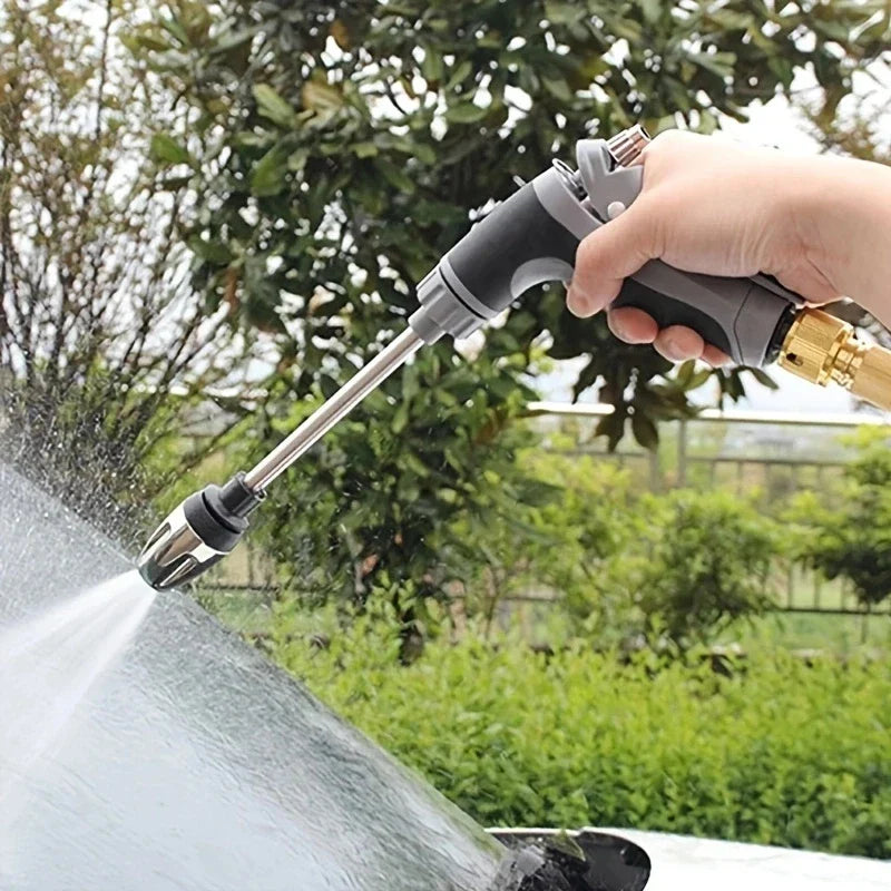 Verstelbare metalen HydroForce hogedruk sproeier voor tuinslang; perfect voor auto wassen & terrasreiniging.