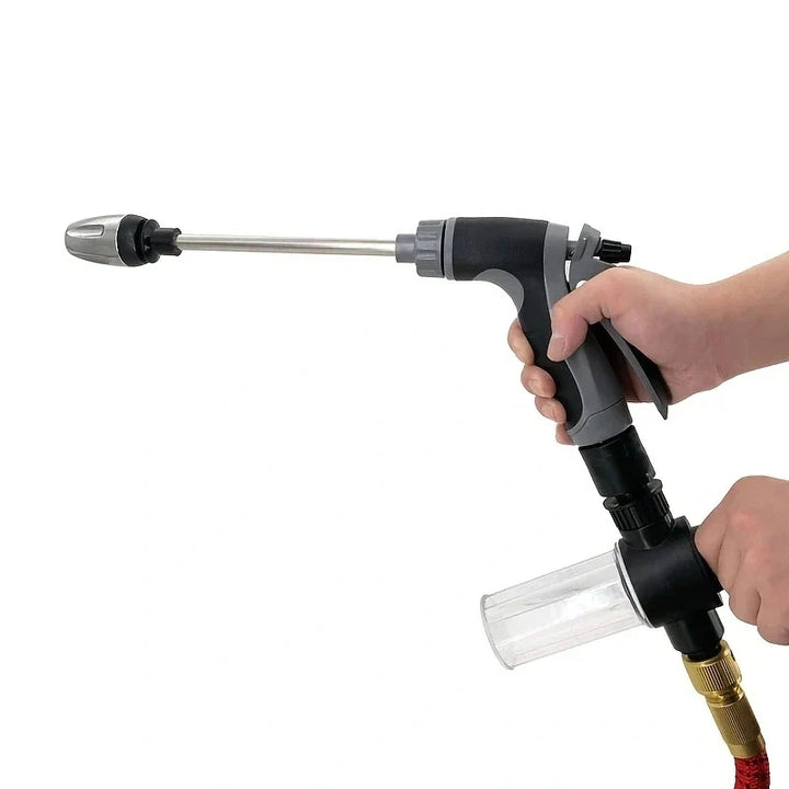 HydroForce hogedruk sproeier op tuinslang, verstelbare straal voor auto wassen, terras en tuinonderhoud.