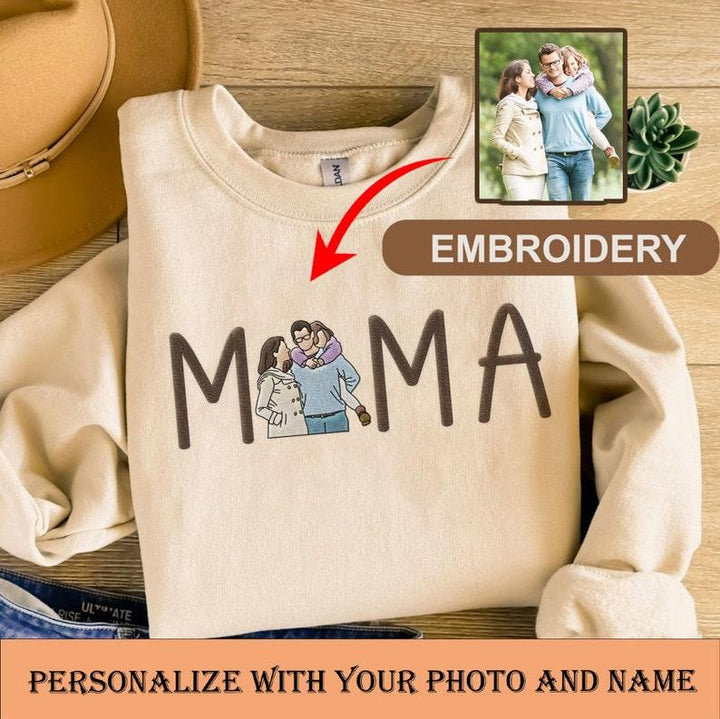 Zachte hoodie met foto borduursel, gepersonaliseerde trui speciaal ontworpen voor moeders