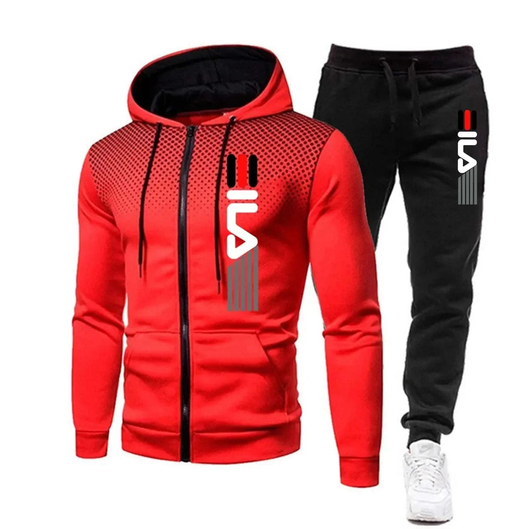 Unisex sportief trainingspak met comfortabele hoodie en broek, ideaal voor vrijetijdskleding.