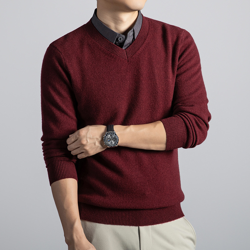 Donkerblauwe heren V-hals trui met lange mouwen voor een smart casual look