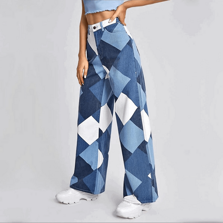 Blauwe dames baggy jeans Emmy met wijde pijpen en ritssluiting