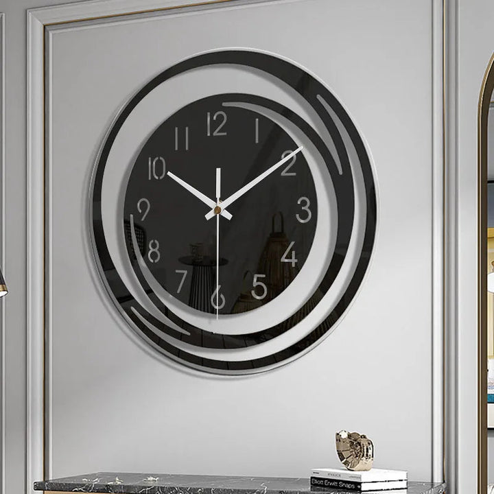 "InfinityGlow Wandklok met stil mechanisme, strak minimalistisch design, elegante look voor moderne interieurs."