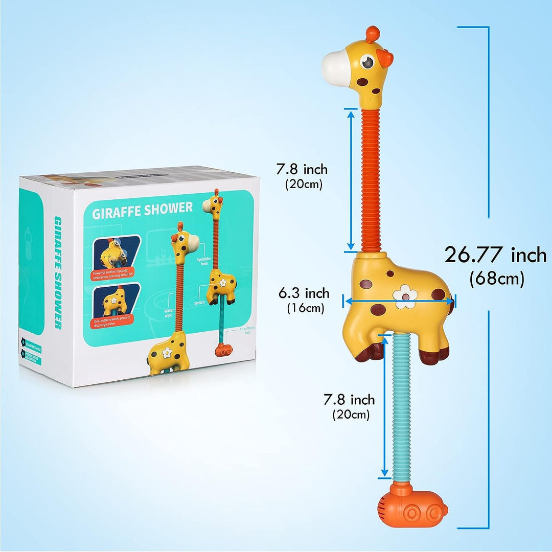 Interactief giraffe badspeeltje; kleurrijke douchekop, waterfontein en lichteffecten voor avontuurlijke badtijd bij kinderen.