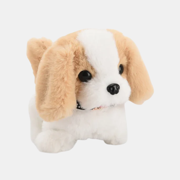 De interactieve robot hond, een realistisch en knuffelbaar pluche elektronisch huisdier, klaar om te spelen.