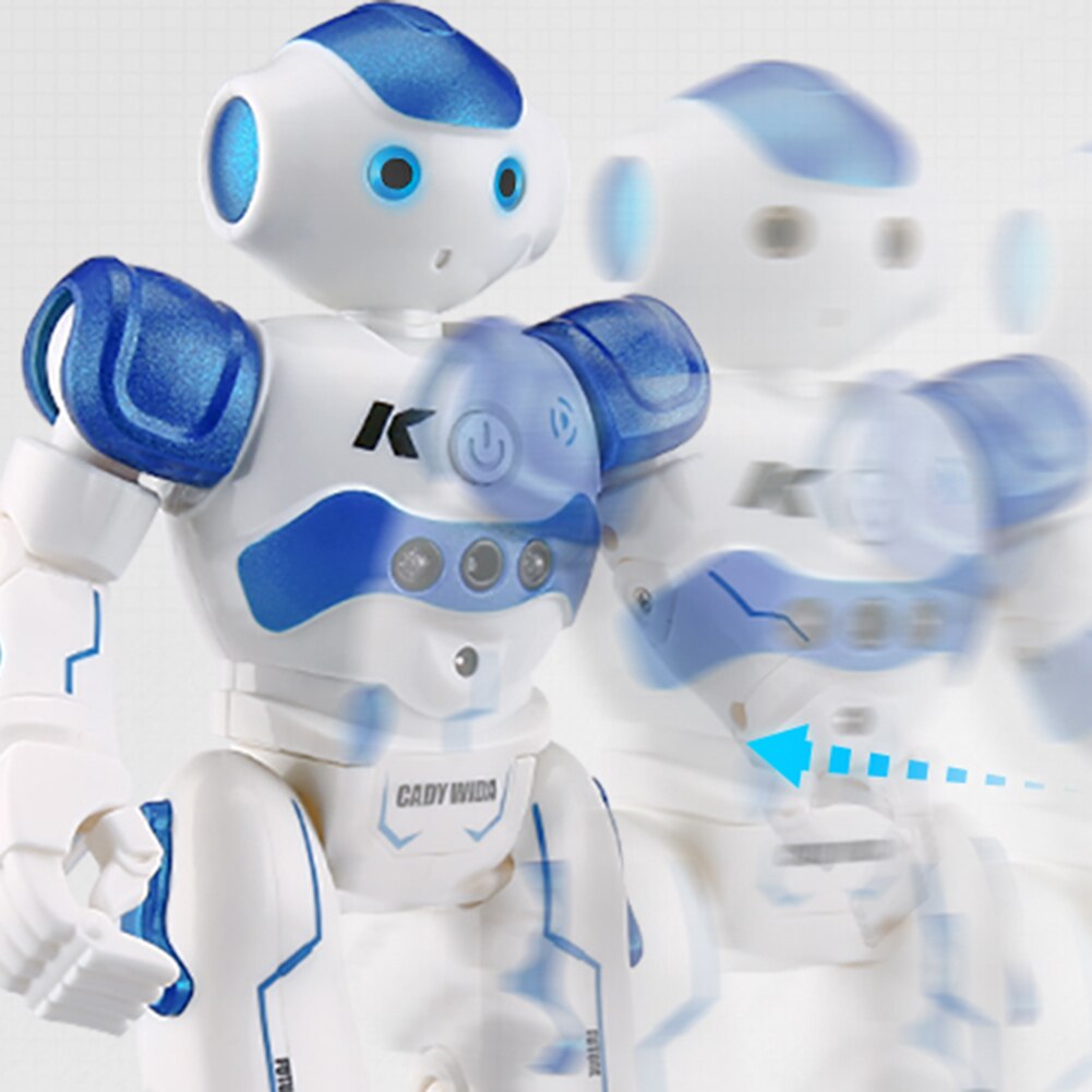 Kind speelt vrolijk met de slimme robot en gebruikt gebarencontrole voor interactief plezier.