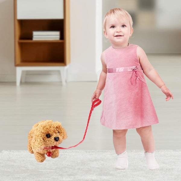 Close-up van de zachte pluche BuddyPaw, een interactieve speelgoedhond met responsieve elektronische sensoren.