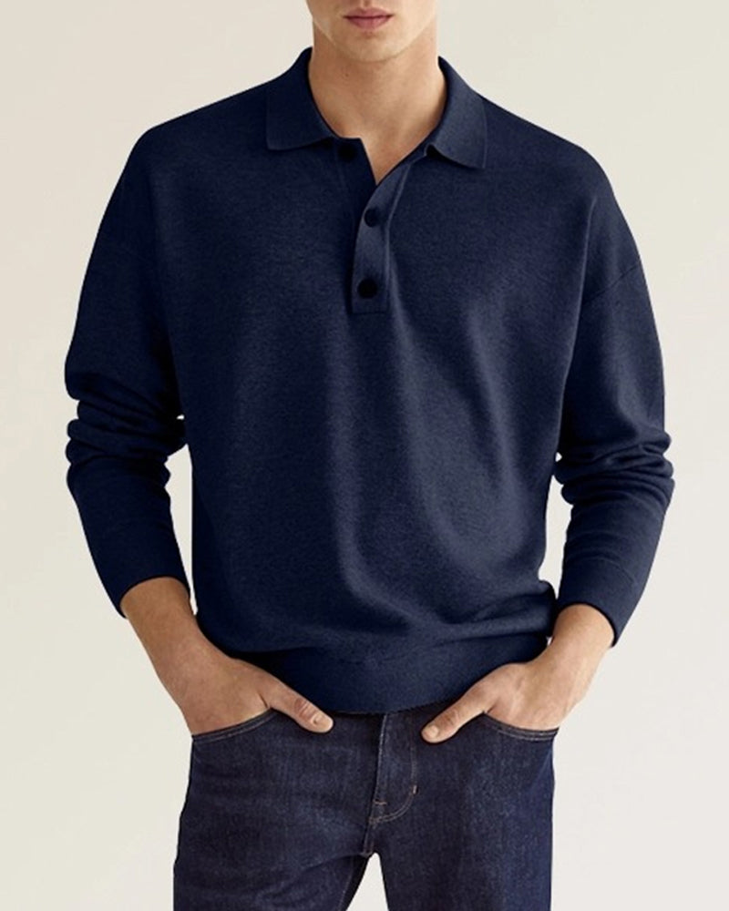 Donkere herenpolo met lange mouwen en knoopkraag voor herenkleding mode