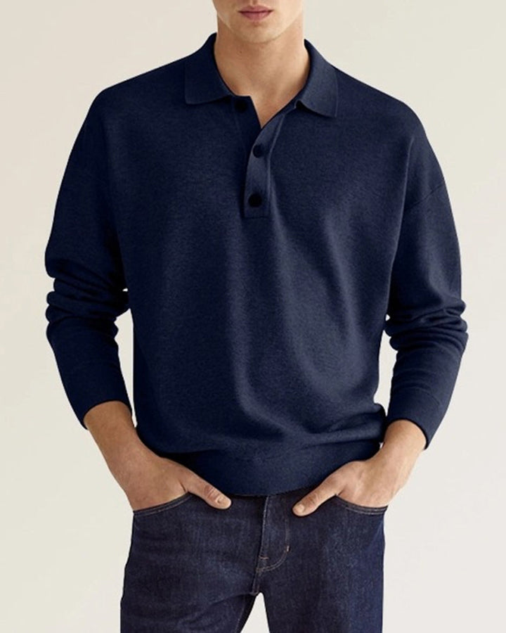 Donkere herenpolo met lange mouwen en knoopkraag voor herenkleding mode