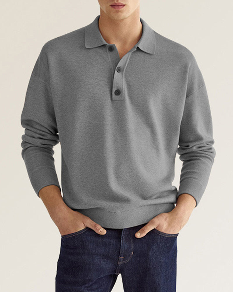 Stijlvolle herenpolo met lange mouwen en knoopsluiting in comfortabele casual stijl