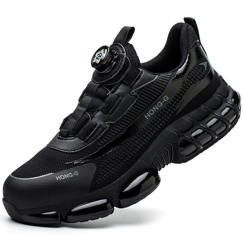 Zijaanzicht van comfortabele werkschoenen met stevige zool