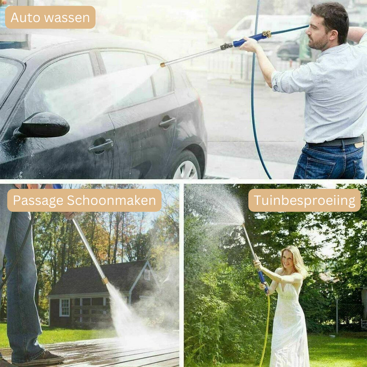 Veelzijdige JetSpray hogedruk sproeier, perfect voor autowassen, terras reinigen en algemene buitenreiniging. Efficiënt tuingereedschap.