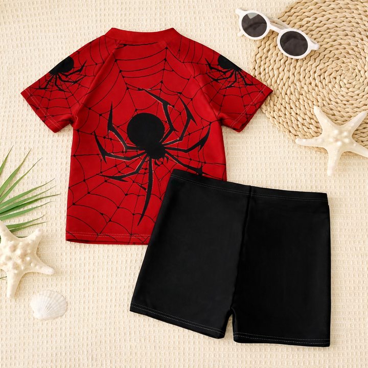 Trendy jongens zwemkleding set met T-shirt en shorts, klaar voor zomerse avonturen.