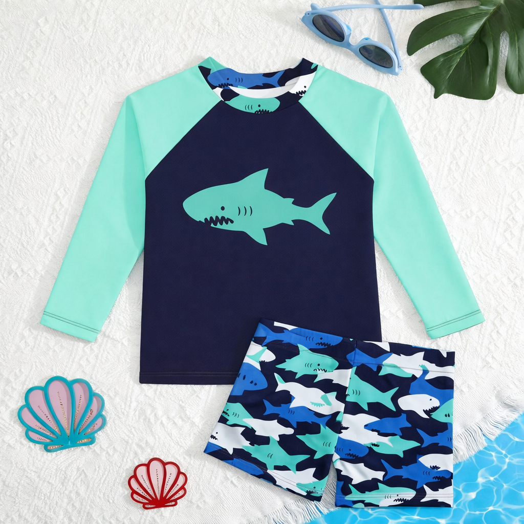 Complete jongen zwemset: rashguard & zwemshort, sneldrogend en UV-beschermend.