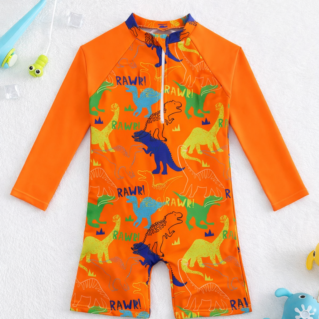 Trendy jongens badpak met levendige zeedieren print en handige rits; perfect voor vakantie.