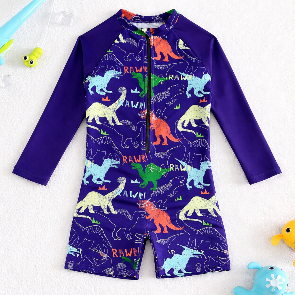 Comfortabel en sneldrogend jongens badpak met zeedieren print en rits voor de zomer.