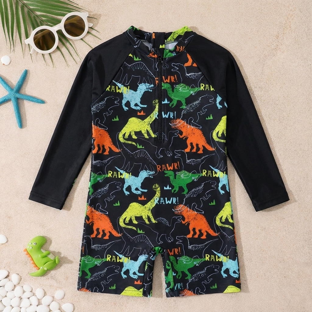 Zeedieren print badpak voor jongens, (Type New5) met rits; perfect voor zwembadavonturen.