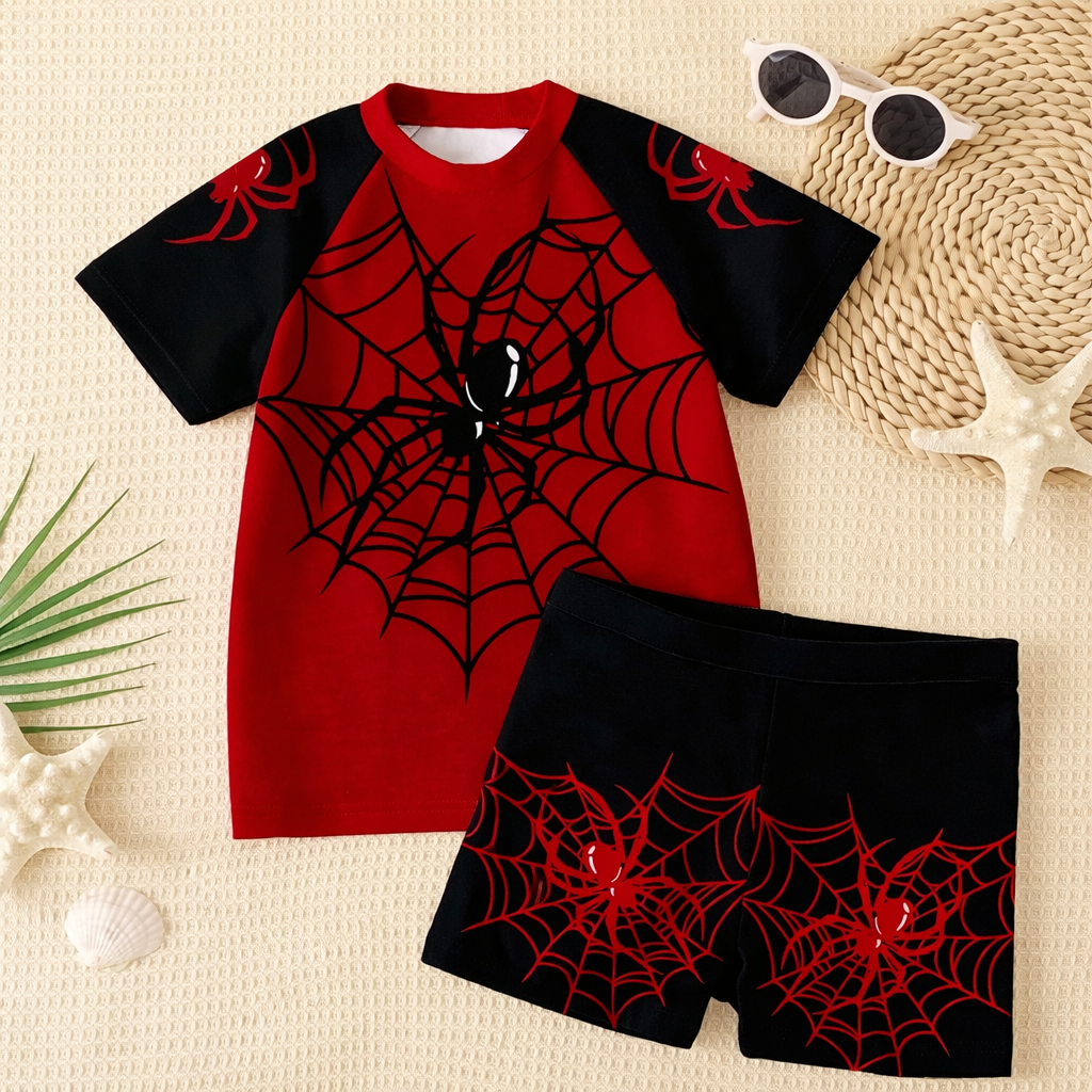Zomerse jongens zwemset: sneldrogend casual zwemshirt en zwemshorts, perfect voor zwemmen, strand en spelen.