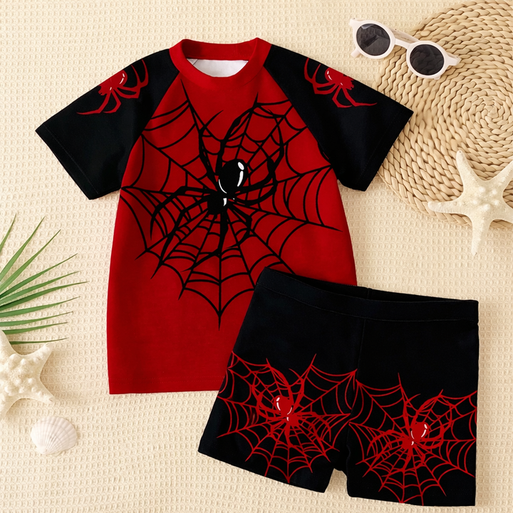 Zomerse jongens zwemset: sneldrogend casual zwemshirt en zwemshorts, perfect voor zwemmen, strand en spelen.