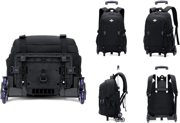 Praktische jongens schooltas met wielen voor schoolbenodigdheden. Te gebruiken als rugzak of soepele trolley.