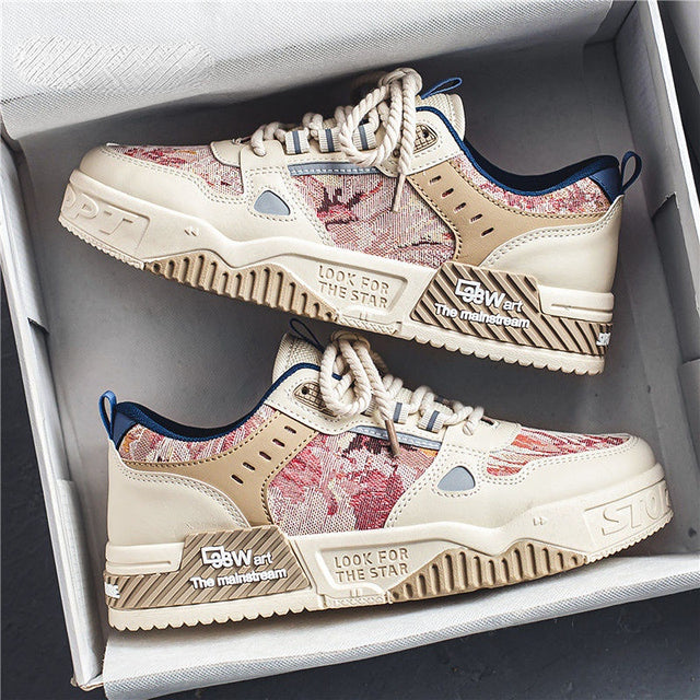 Jules olieverf sneakers in beige en roze tinten vanuit vogelperspectief