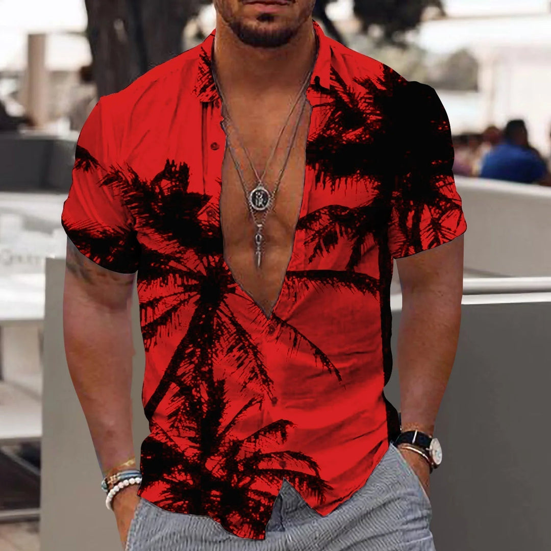 Kaikura heren overhemd met levendige tropische bloemenprint. Korte mouwen, perfect voor zomerse strandmode.