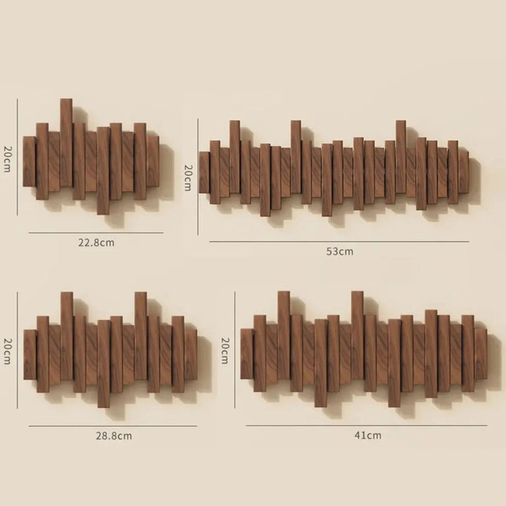 Houten design kapstok in unieke pianostijl, walnoothout woonaccessoire voor jassen en tassen.