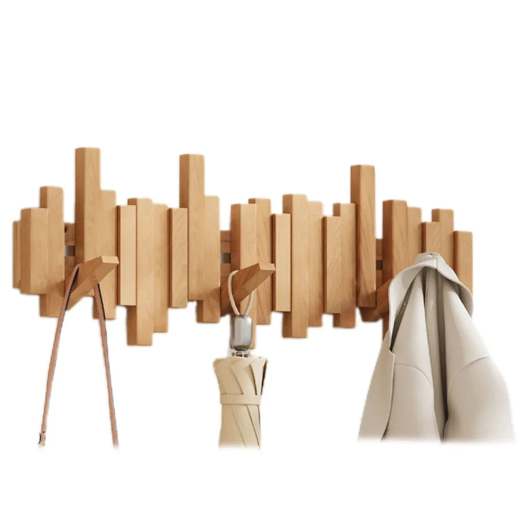 Elegante wandkapstok voor hal, houten design in pianostijl met opklapbare haken voor garderobe.