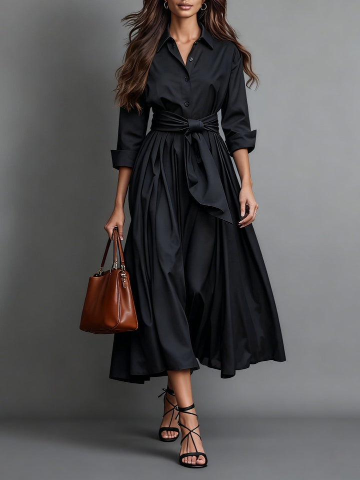 Elegante dames overhemd midi jurk met riem, perfect voor zowel casual als zakelijke gelegenheden, comfortabel & stijlvol.