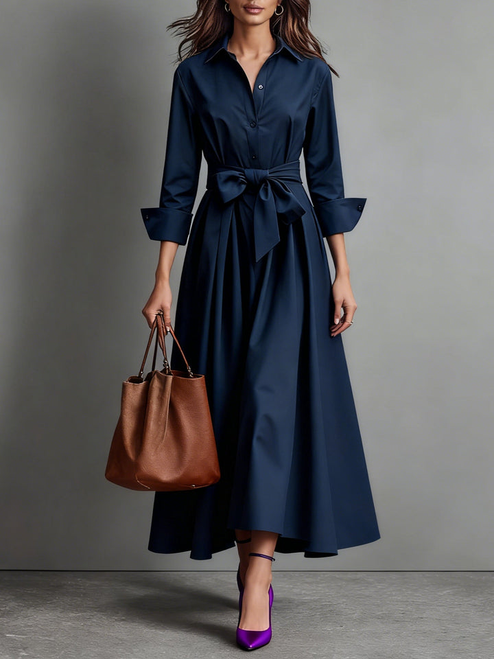 Modieuze A-lijn midi overhemdjurk voor dames met tailleriem, ideaal voor een stijlvolle, comfortabele look.