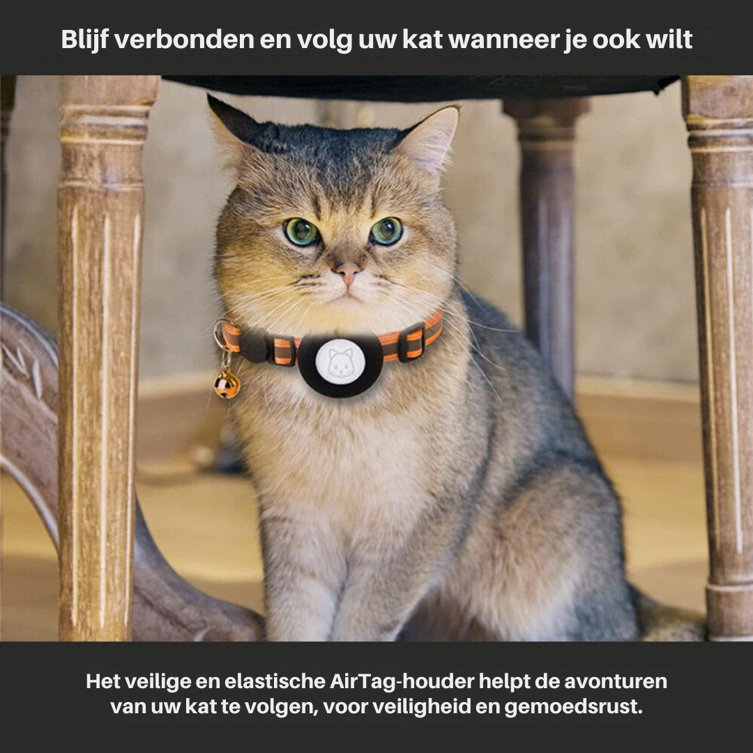Reflecterende kattenhalsband, Milo model, met veiligheidssluiting en speciaal GPS-vak voor trackers.