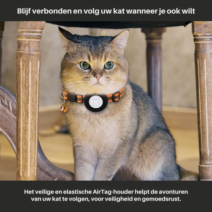 Reflecterende kattenhalsband, Milo model, met veiligheidssluiting en speciaal GPS-vak voor trackers.