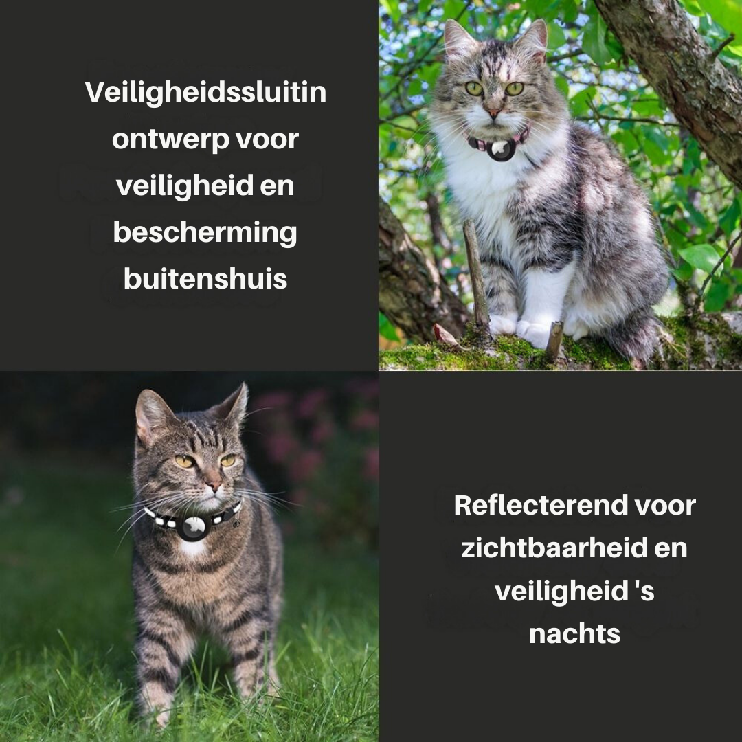 Beveiligde kattenhalsband voor huisdieren, reflecterend en met speciaal vak voor GPS-tracker.