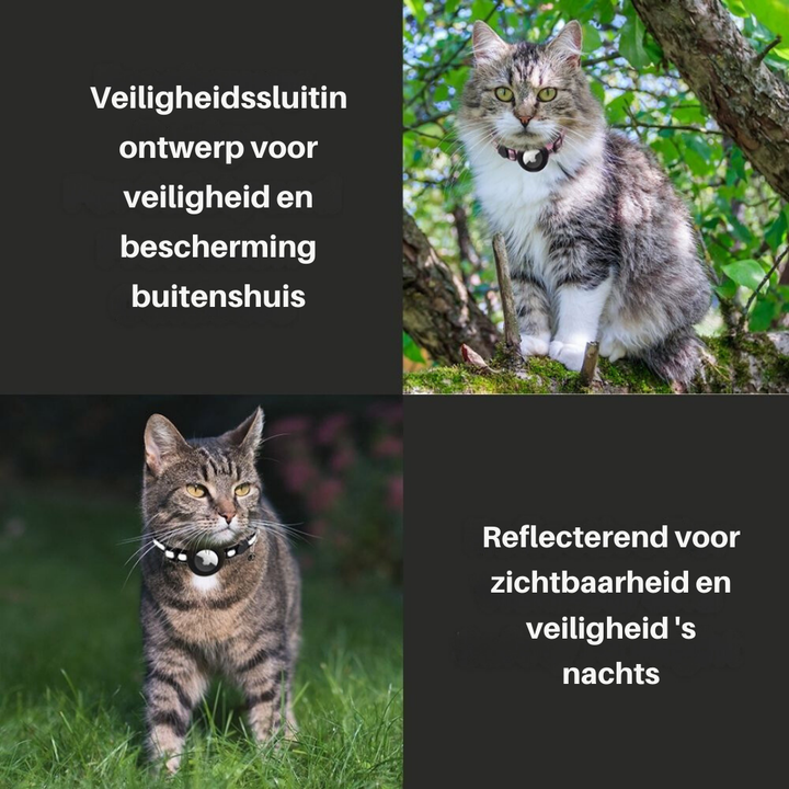 Beveiligde kattenhalsband voor huisdieren, reflecterend en met speciaal vak voor GPS-tracker.