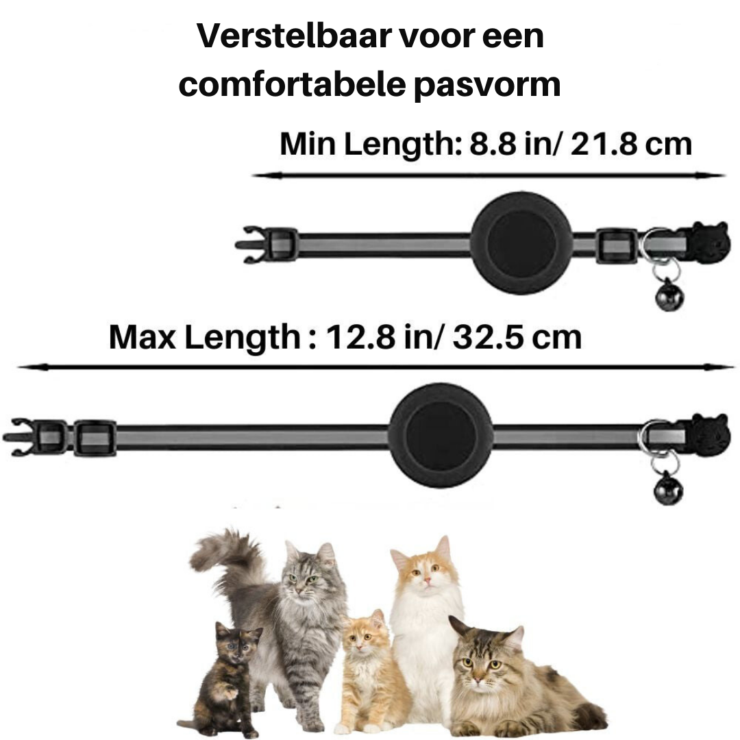 Verstelbare reflecterende kattenhalsband met veilige sluiting en geïntegreerd GPS-vak.