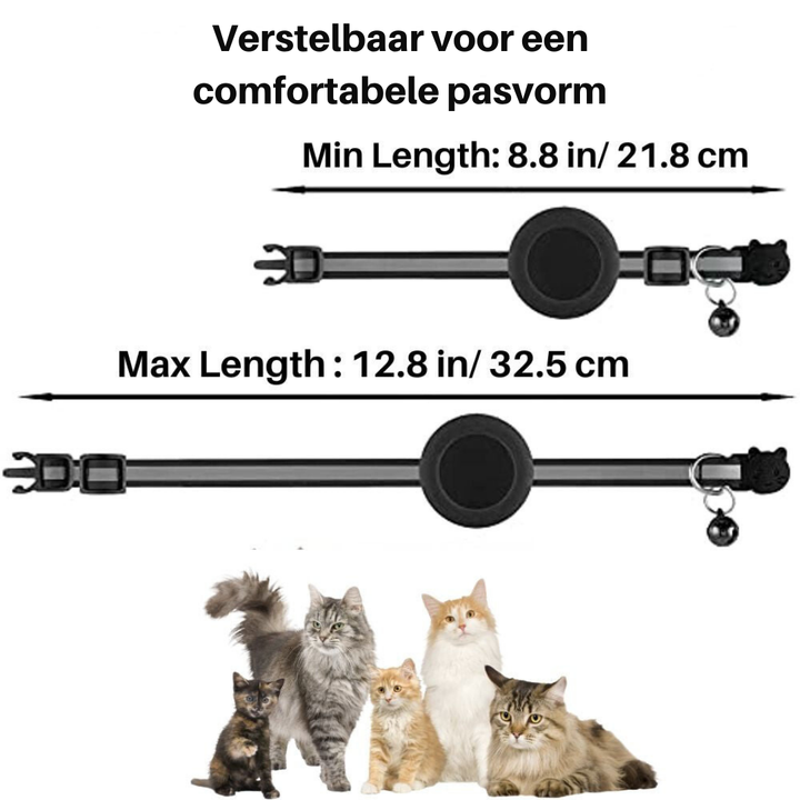 Verstelbare reflecterende kattenhalsband met veilige sluiting en geïntegreerd GPS-vak.