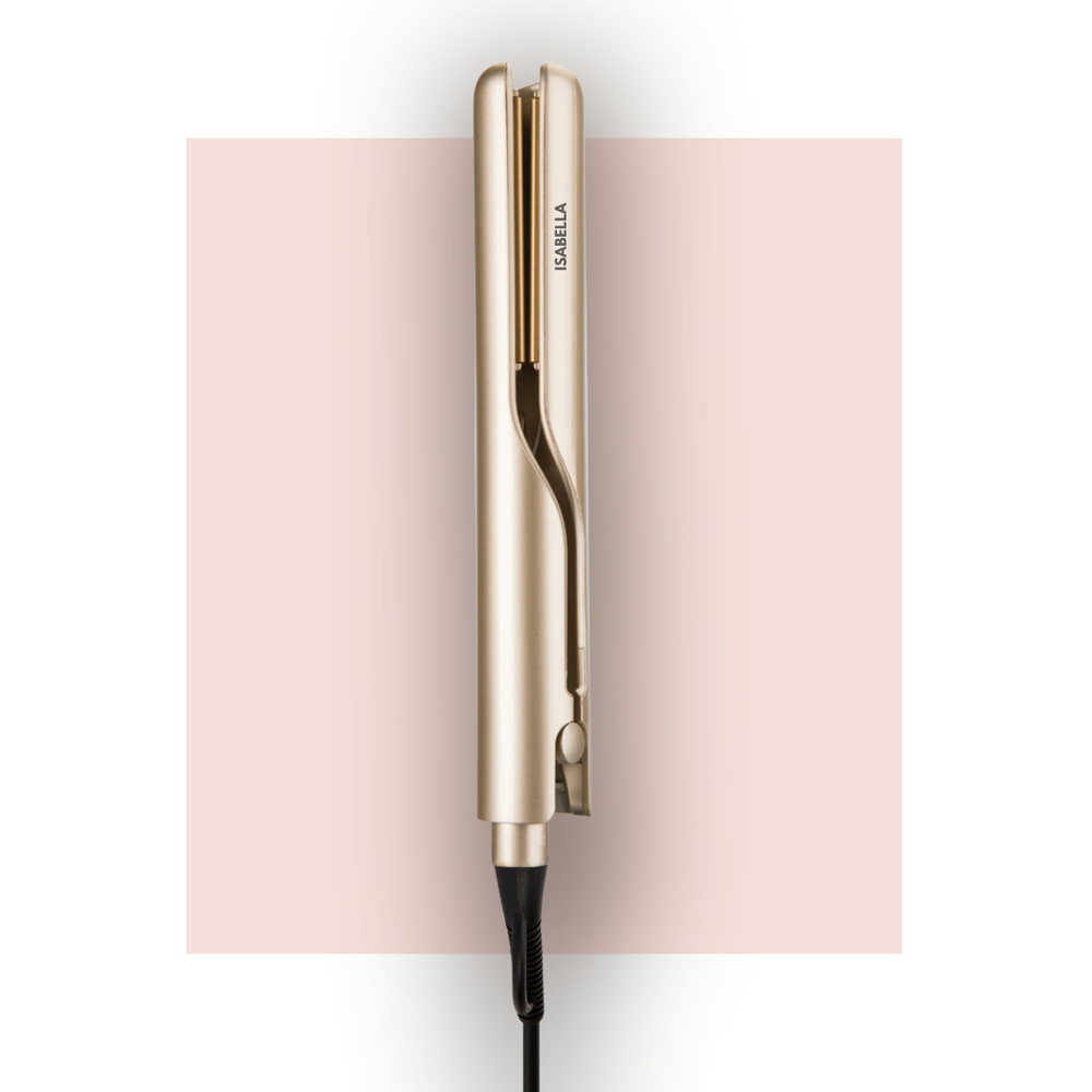Dame stylet haar met KaysHair I 2-in-1 keramische stijltang. Snel en professioneel glad haar.
