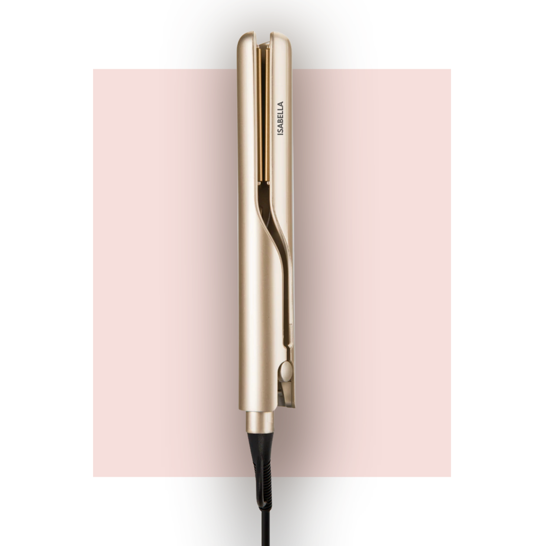 Dame stylet haar met KaysHair I 2-in-1 keramische stijltang. Snel en professioneel glad haar.