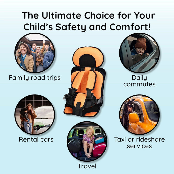 Blij kind geniet van comfortabel en veilig reizen in het kinder autostoelkussen in de auto.