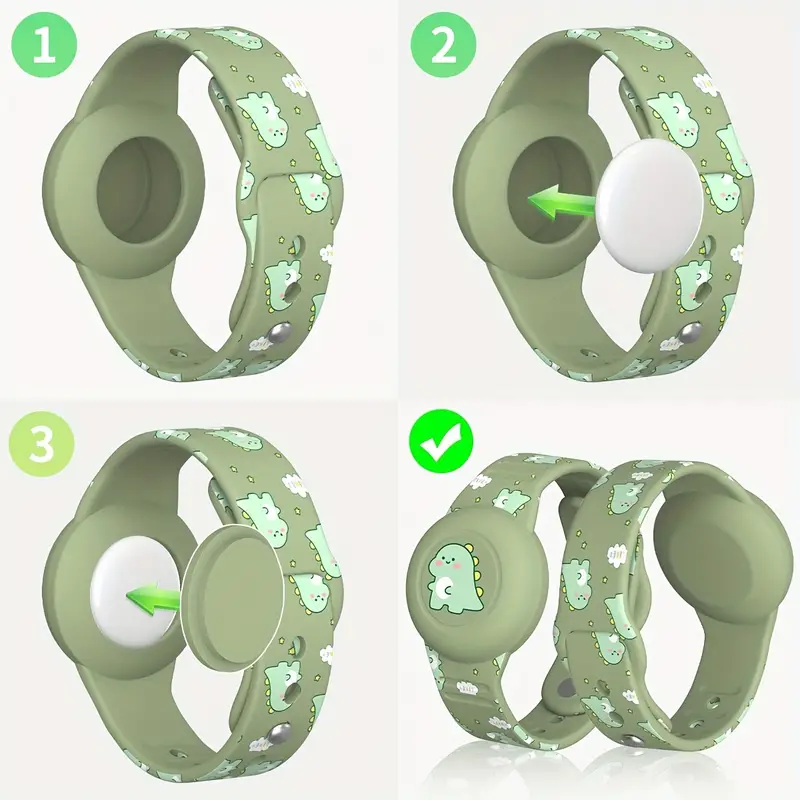 Vrolijke dino kinder GPS-tracker armband, siliconen, voor de veiligheid en monitoring van spelende kinderen.