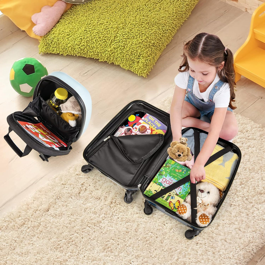 Bijpassende kinderrugzak met helikopter motief, onderdeel van de reisset, perfect voor speelgoed en snacks.