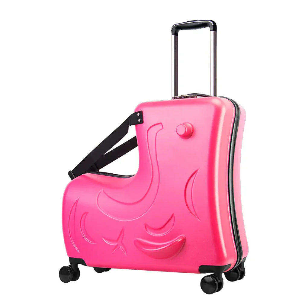 Rijdbaar pony reiskoffer voor kids. Stevige kinderbagage en speelgoedkoffer, perfect voor een leuke en comfortabele vakantie.