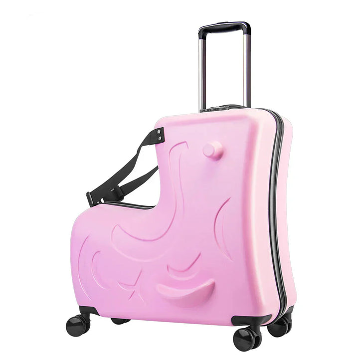 Dierenthema kinder rijdkoffer. Stevige kinderreiskoffer en speelgoedkoffer met pony ontwerp; perfect voor vakantie.