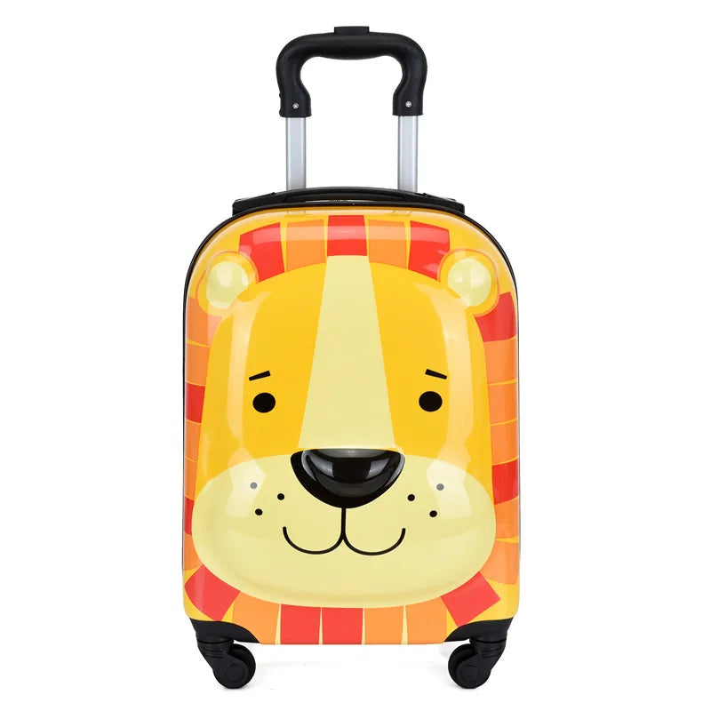 Compacte kinderkoffer trolley met dierenprint, perfect voor reizen en schooltrips.