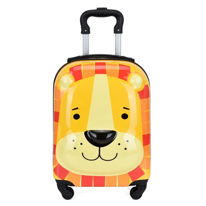 Compacte kinderkoffer trolley met dierenprint, perfect voor reizen en schooltrips.