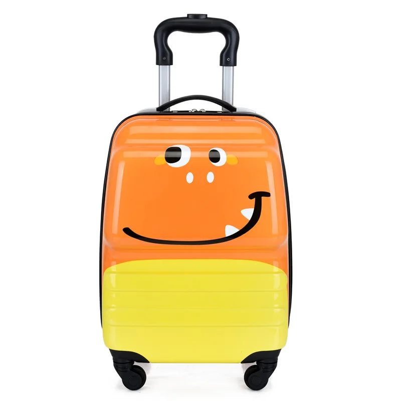 Vrolijke bagage kindertrolley met cartoon dieren, maakt reizen leuk en gemakkelijk voor kinderen.